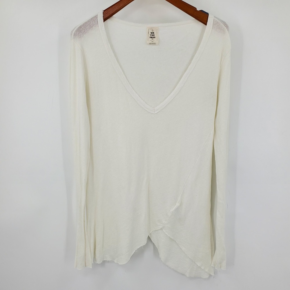 We The Free Free People V-Neck Long Sleeve Tulip Hem Top Small Boho Minimalist